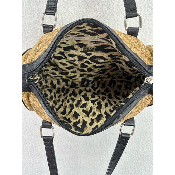 Maxx New York Womens Shoulder Bag Purse Beige Straw & Leather Dual Handle - Picture 5 of 9